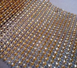 Hela 45 tum 10 meter 24 rader guld bröllop dekoration diamant mesh roll guld strassband3067735