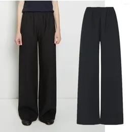 Kvinnors byxor maxdutti minimalistiska casual för våren/sommaren 2024 Produkt: Elastisk midja hög lös rak ben
