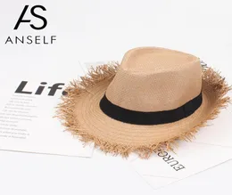 Women Straw Caps 2020 New Fashion Summer Sun Hat Fedora Raw Brim Fringing Fringing Summer Hat Beach Cap per Lady Girls7480368