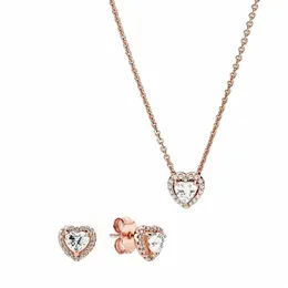 Designer Jewelry 925 Sier Collana Heart Ciondolo Fit Pandora felicemente Ever After Orecchini e Set di gioielli Collane Love in stile europeo Charms Bead J1yg#