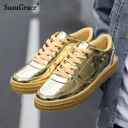 Casual Shoes Susugrace Gold Silver Bling For Women Par Vulcanized Footwear Outdoor Lace-Up Black Men Luxury Big Size 46