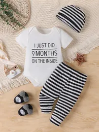 衣料品セット2PCS幼児の「L Did Did 9ヶ月」印刷夏のセットトップハットストライプパンツベイビーボーイ
