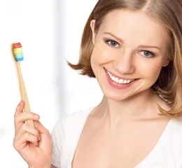 100Pcs Toothbrush EcoFriendly Rainbow Bamboo Soft Fibre Toothbrush Biodegradable Teeth Brush Solid Bamboo Handle7217294