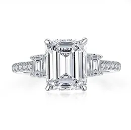 Rings Anziw 925 Sterling Zilveren 3 Karaat Emerald Cut Engagement Ring Voor Vrouwen 3steen Gesimuleerde Diamond Wedding Band5677838731160