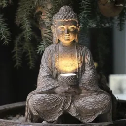 Designerskie dekoracje ogrodowe medytujące Buddga Statue Rzeźba Outdoor Solar Light Buda Zen Home Ornament Figurines Balkon Yard Patio Dekoracja patio