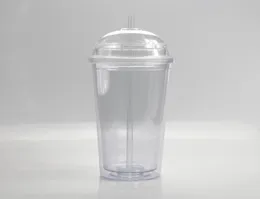 20oz plastik artı kapak kubbesi ile saman akrilik duvar berrak tumbler tumbler yalıtılmış seyahat saman bardağı yeniden kullanılabilir bardak doubl3378354