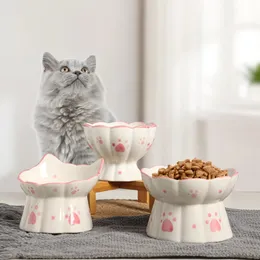 Cat Ceramic Food Bowl Elevated Pet Drinking Eating Feeders Small Puppy Dogs Snack Water Bowls Set Cats Feeding Accessories 240508