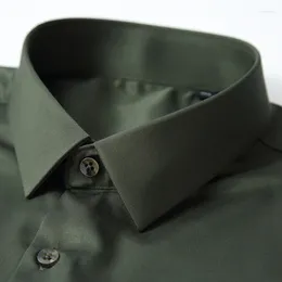Camicie da uomo camicie in seta tocco a manica lunga camicia non ferro senza tasca elastica seta regolare in forma fresca free grave casual casual