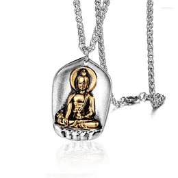 Anhänger Halsketten Zwei -Ton -Goldfarbe Edelstahl Buddha Sakyamuni Halskette Religiöse Buddhismus juwerly männliches Geschenk