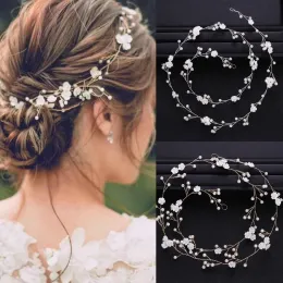 Silverguldfärg Pearl Flower Hair Vine Band pannband för kvinnor Party Queen Bridal Wedding Hair Accessories smycken Vine Band