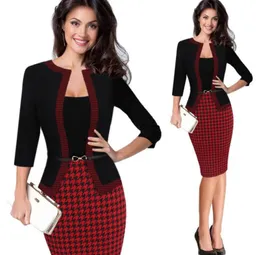 Hgte Womens Autumn Retro Faux Jacket Onepiece Polka Dot Contrast Patchwork Wear To Work Office Business Sheath Dress Y190529013532059