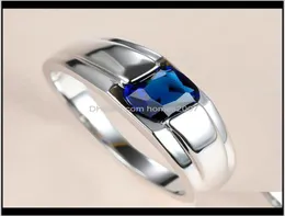 Jewelrysimple Male Female Blue Crystal Ring Charm Sier Color Wedding Classic Square Zircon Stone Engagement Rings For Women Men Dr6538134