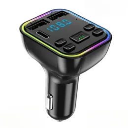 Car Bluetooth 5.0 FMトランスミッターPD Type-CデュアルUSB 3.1A高速充電カラフル​​なアンビエントライトハンズフリーMP3変調装置プレーヤー