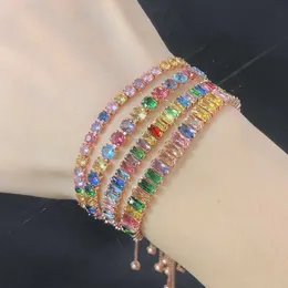 Pulseiras de casamento pulseiras de tênis multicoloridas ajustáveis para mulheres ladrias casamento arco -íris colorido zircão charme jóias de corrente manual dzh043