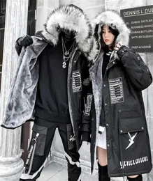 Nagri Hiphop Winter Coat Женщины длинные меховые воротнички теплый парк уличный стиль негабаритный флис с капюшоном Ladies 2011186518364