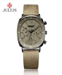 Julius Real Chronograph Men039s Business Watch 3 Zifferblatt Leder Band Square Face Quarz Armbanduhren hochwertige Uhrengeschenk JAH03315639