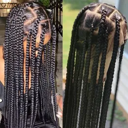 Jumbo Knotless Box Braids Perücke für schwarze Frauen synthetische Cornrows Perücke Faux Locs Dreadlocks Vollkorn -Front -Perücken Stammesbiden 240430