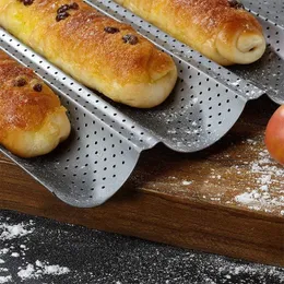 Baguette Pan pane da forno francese stampo masso antiaderente 2/3/4 scanalatura onde per torta teatro teschino utensili tostapane
