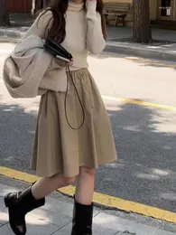 Röcke Korobov Herbst im Herbst französischen Rock Vintage Elastic High Taille Solid Casual A-Linie für koreanische Mode Faldas