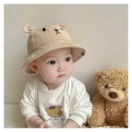 Cappelli cappelli carini orso cappello da secchio per neonati con orecchie ragazzi ragazze cotone cappello da sole di sole estate solare per bambini cappello panama d240509