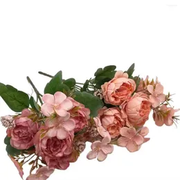 Decorative Flowers Silk Fake Autumn Color Simulation Peony Bouquet Wedding Floral El Shopping Mall Decoration Peonies Artificial Flower