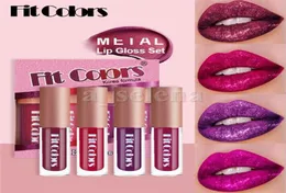 Fit Colors 4 Color Mini Lip Gloss Makeup Glitter Shimmer Metal Lipgloss fuktgivande metalliska långvariga flytande läppstift set3889063