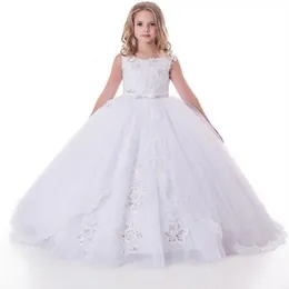 2021 Weiße Blumenmädchenkleider für Hochzeit Spitze Mädchen Festzug Kleid Kinder Erstkommunion Prinzessin Kleider212h