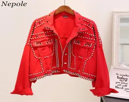 Neploe Rivet Pockets Women Dżins Kurtka pojedyncza piersi Fake Fake Diamonds Płaszcz 2019 Spring Autumn Cool Fashion Otwea 693352617887