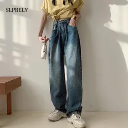 Kadınlar kot slpbely kadın retro yaz sonbahar vintage yüksek bel geniş bacak denim uzun pantolon moda harajuku gevşek jean sokak kıyafetleri