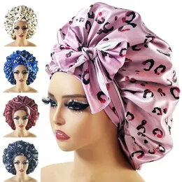 Ny stor satinhalsar med Satin Silk Night Sleeping Cap med huvudbindningsbandet Bonnet Edge Wrap för kvinnor Curly Braid Hair