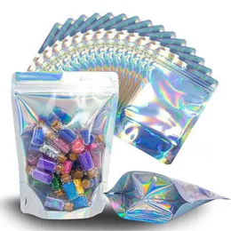 Mylar Großhandel 1000 Stück holographische wiederverschließbare Taschen Geruchs Beweis Heizung Dichtbarer Stand -up