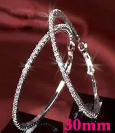 Basketball wives Hoop Earrings Silver Polish 1 Row 30mm crystals 925 silver plated earrings for women earrings party 2484418