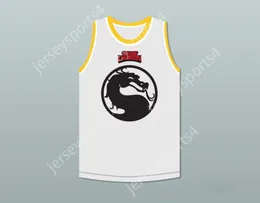 CUSTOM NAY Mens Youth/Kids BRUCE LEROY GREEN 85 MORTAL KOMBAT THE LAST DRAGON WHITE WITH YELLOW GRAPHICS JERSEY AND EMBROIDERED PATCH TOP Stitched S-6XL