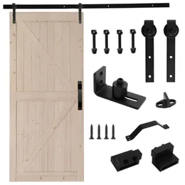 42 in x 84 in Unfinished Sliding Barn Door with 7FT Barn Door Hardware Kit Handle, K Frame, Solid Spruce Wood, Requires Simple DIY Assembly