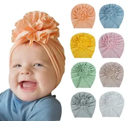 Ins 20 Renk Yeni Moda Pileli Stereo Çiçek Bebek Kapağı Elastik Pamuk Düz Renkler Saç Aksesuarları Beanie Cap Bebek Türban Hat7805927