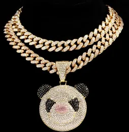 Pendant Necklaces Hip Hop Women Men Panda Necklace With 13mm Iced Out Bling Crystal Miami Cuban Link Chain Charm Jewelry GiftPenda9068397