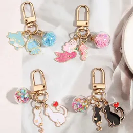 Keychains Lanyards Cartoon Enamel Shark Jellyfish Mermaid Keychain Cat Glass Beads Ball Key Ring For School Bag Accessories Headphone Cover Gifts J240509