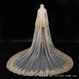 Bridal Veils Wedding Veil 2021 Mrs Win Champagne Applique Two-layer Cathedral Luxury Bling With Comb F 265k