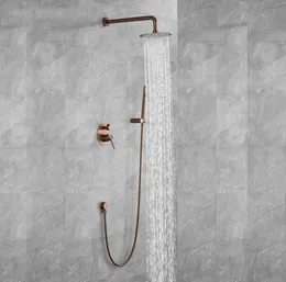 Borsted Rose Gold Two Functions Rain Shower Facet Set Wall Mount Dusch Arm Diverter Mixer Tap Brass Handheld Spray Set2220796