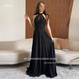 Party Dresses XPAY Black Pearls Beads A Line Evening High Neck Floor Length Prom Gowns Long Formal Occasion Dress