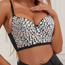 Sexy Pearl Diamond Diamond Breaded Corset Bra Cropped Top Bling Bling Size Size Push Up Ladies Vetement Femme 240509