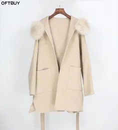Oftbuy 2020 prawdziwy futra płaszcza zimowa Kobiety luźne lis futra futra kaszmirowa mieszanki wełny wierzchołek streetwear wierzchołek 11550160