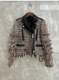 Женские куртки 2024 Spring Luxury Fashion Women Women Tassel Высококачественная кожаная лоскутная куртка Pu 2 Color Tutu
