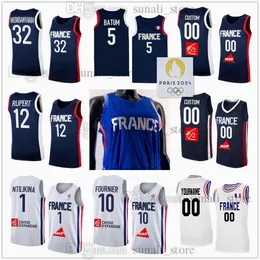 2024 France Team Basketball Jerseys Victor 32 Wembanyama Nicolas 5 Batum Evan 10 Fournier Rudy 27 Gobert Frank 1 Ntilikina Nando 12 de Colo Guerschon 7 Yabusele