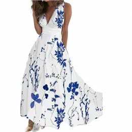 Dr Dres för Woman Vestidos Vestido de Mujer Floral Print Plunging Dr Elegant Sleewel Maxi Dr Womens Clothing Womens C Q4ky#