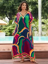 Party Dresses LORYLEI 2024 Summer Bohemian Printed Kaftan Long Dress For Women Sexy V Neck Batwing Sleeve Robe Moo Q1594