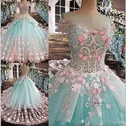 Mint Green Quinceanera Dresses 3D Floral Habrodique Embroidery Tiered Tiered Princess Sweet 15 16 Pageant Prom Ball Gown Custom Made 0509