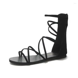 Casual Shoes Gladiator Sandals Women Summer Leather Ladies Female Zip Lace Up Woman Black Platform