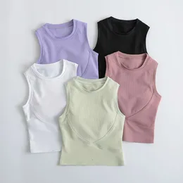 Lu Vest Summer Align women 's High Neck Sports Shirt Racerback 체육관 작물 내장 패딩 요가 탱크 탑 Fiess 운동 의류