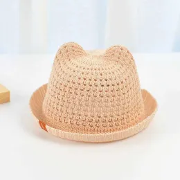 FJ0R Caps Chapéus 2021 Filhos fofos Cats de verão Orelhas (pão em forma de gato cozido no vapor) Sunshine Beach Hat Straw meninos algodão algodão respirável ao ar livre D240509